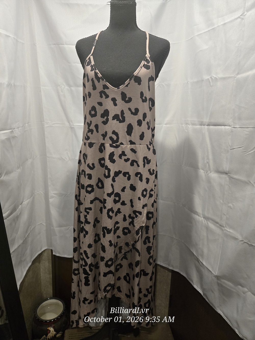 Spaghetti Strap Leopard Print Taupe Maxi Dress